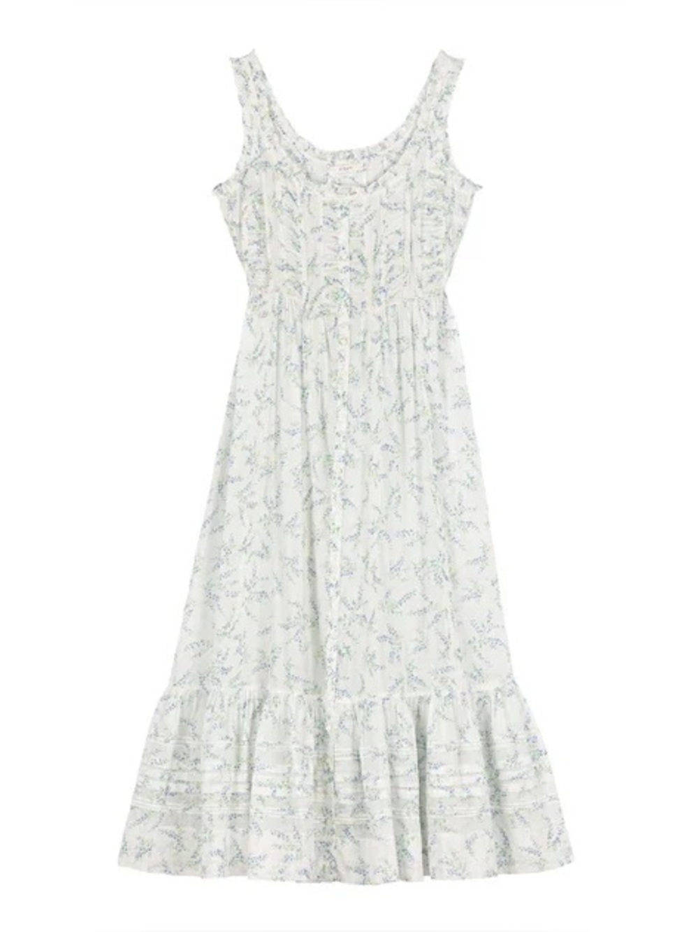 Doen Claribelle Cotton Ruffle Sleeveless Midi Maxi Dress Blanc Bluebell Ballad - Picture 15 of 16